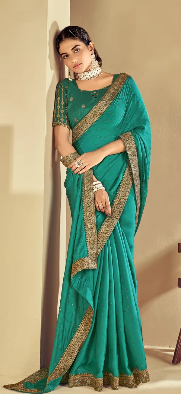 Green_Satin_Silk_Traditional_Saree_For_Women