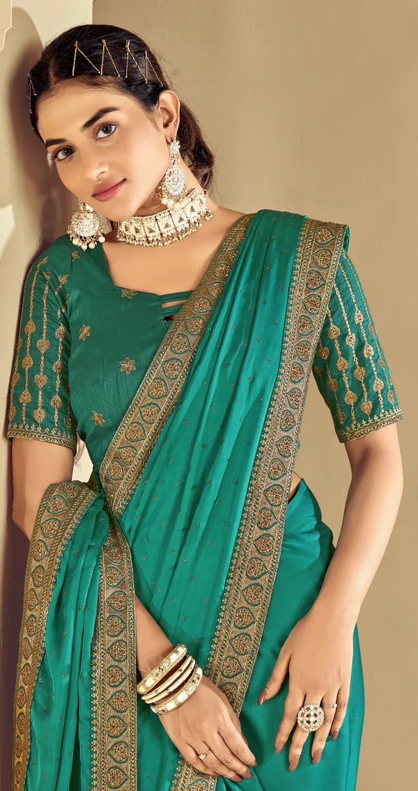 Green_Satin_Silk_Traditional_Saree_For_Women