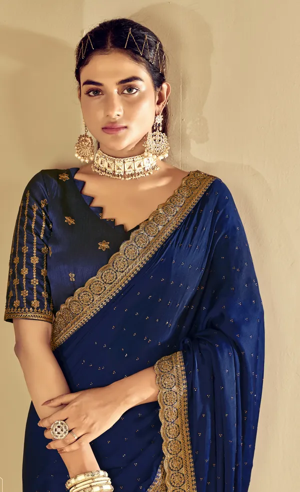 Blue_Satin_Silk_Traditional_Saree_For_Women