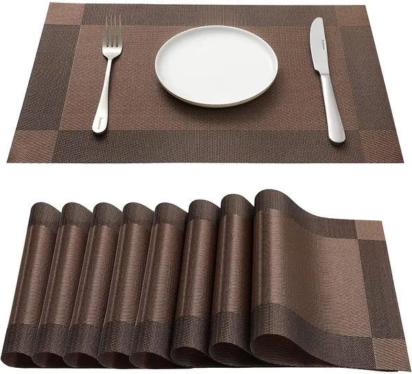 8_Pcs_Woven_Vinyl_Washable_Placemats_(Brown)