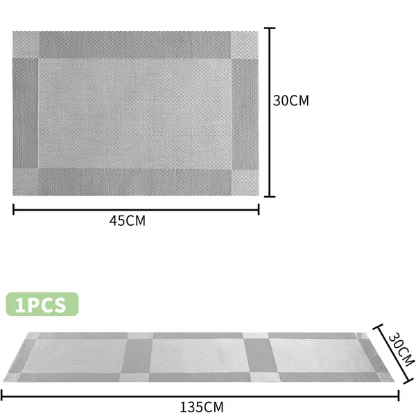 Combo_Of_12_Woven_Vinyl_Placemats_With_1_Pcs_Table_Runner_Set_(Silver)