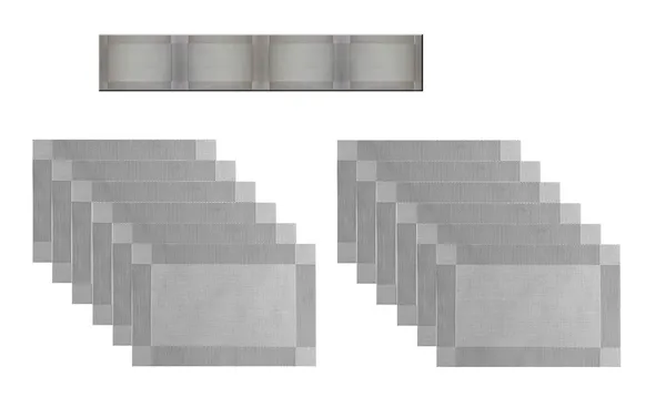 Combo_Of_12_Woven_Vinyl_Placemats_With_1_Pcs_Table_Runner_Set_(Silver)