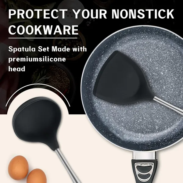 2_Pcs_Black_Spatula_and_Ladle_Set_Stainless_Steel_Handle
