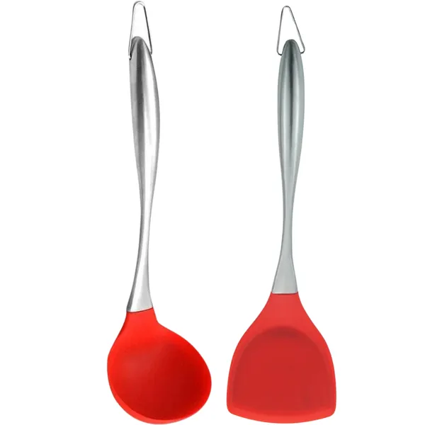 2_Pcs_Red_Silicone_Soup_Ladle_Spatula_Set_For_Kitchen