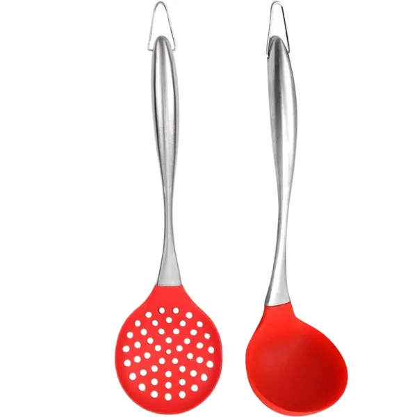 2_Pcs_Red_‎Skimmer_and_Ladle_Spatula_Set_Stainless_Steel