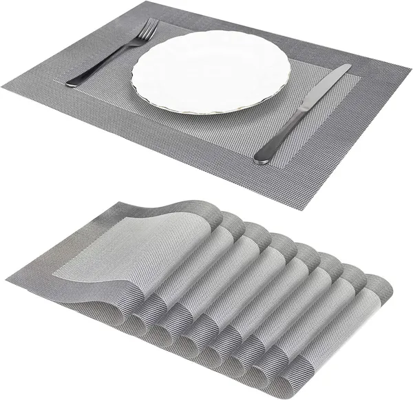 8_Pcs_Woven_Vinyl_Washable_Placemats_(Silver)