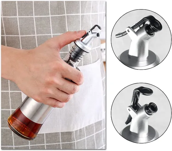 2_Pcs_Glass_Oil_And_Vinegar_Dispenser_With_Steel_Cover_Bottle
