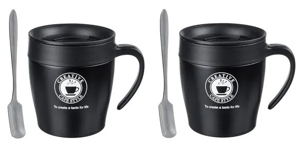 2_Pcs_Double_Wall_Coffee_Mug_Office_for_Handle_Spoon_and_Lid