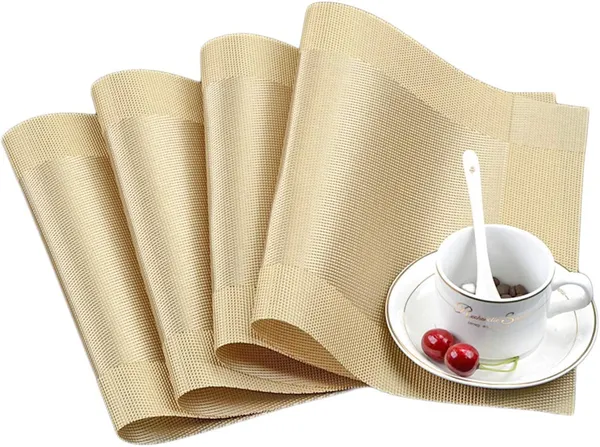 4_Pcs_Woven_Vinyl_Washable_Placemats_(Gold)