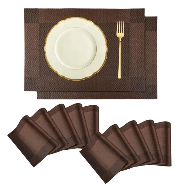 12_Pcs_Woven_Vinyl_Washable_Placemats_(Brown)
