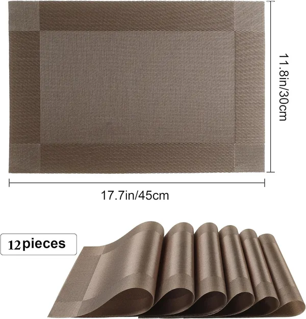 12_Pcs_Woven_Vinyl_Washable_Placemats_(Brown)