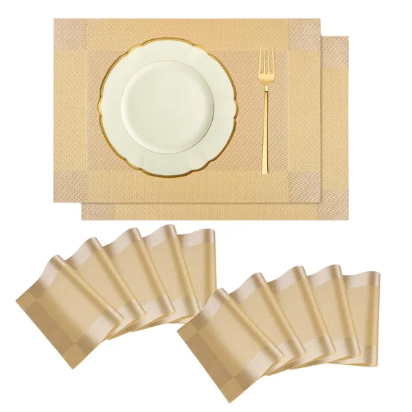 12_Pcs_Woven_Vinyl_Washable_Placemats_(Gold)