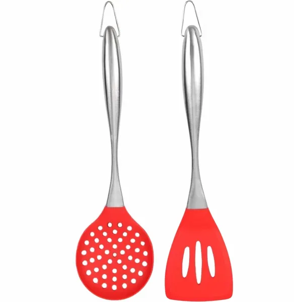 2_Pcs_Red_Kitchen_Silicone_Skimmer_and_Slotted_Spatula_Set
