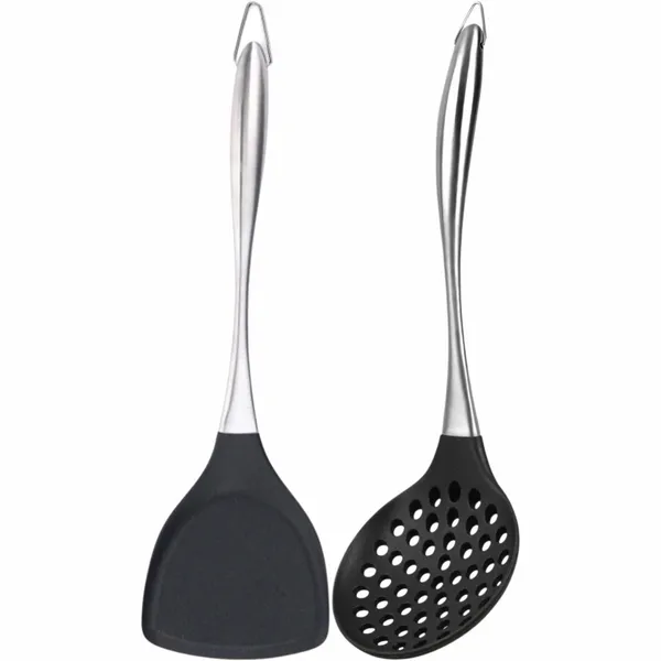 2_Pcs_Black_Silicone_Skimmer_and_Steel_Spatula_Kitchen_Set