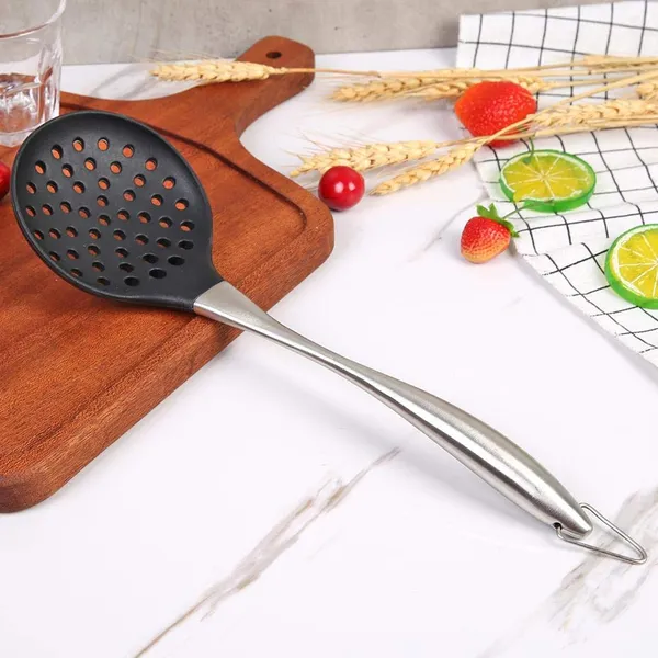 2_Pcs_Black_Silicone_Skimmer_and_Steel_Spatula_Kitchen_Set