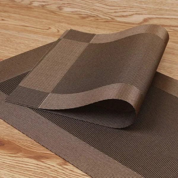Combo_Of_6_Woven_Vinyl_Placemats_With_1_Pcs_Table_Runner_Set_(Brown)