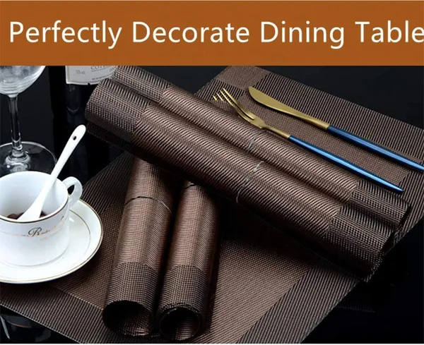 Combo_Of_6_Woven_Vinyl_Placemats_With_1_Pcs_Table_Runner_Set_(Brown)
