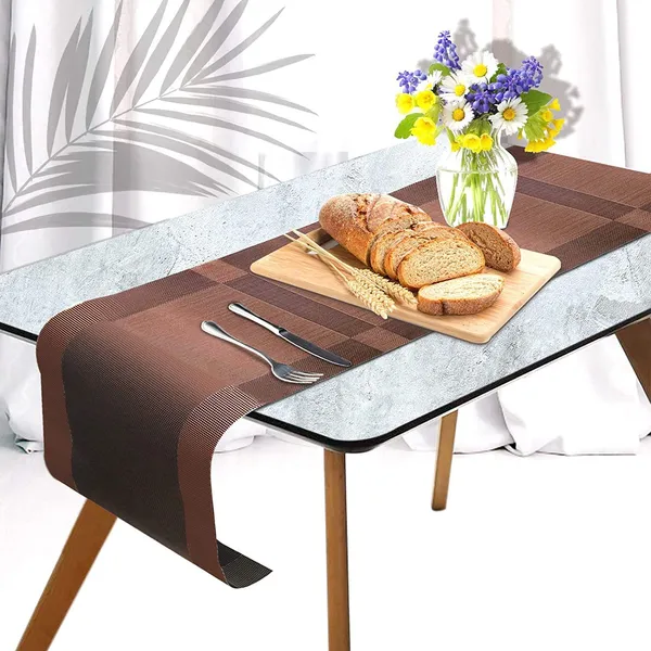 Combo_Of_6_Woven_Vinyl_Placemats_With_1_Pcs_Table_Runner_Set_(Brown)