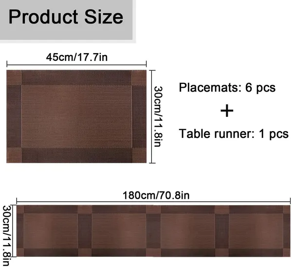 Combo_Of_6_Woven_Vinyl_Placemats_With_1_Pcs_Table_Runner_Set_(Brown)
