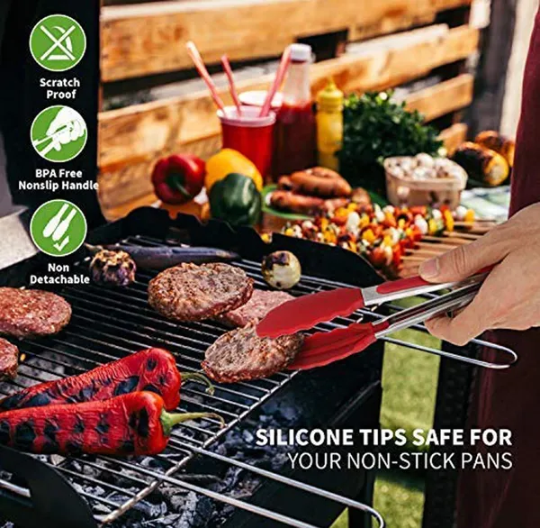9_Inch_Silicone_Cooking_Tong_(Red)