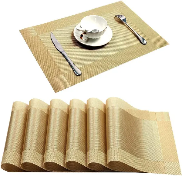 6_Pcs_Woven_Vinyl_Washable_Placemats_(Gold)