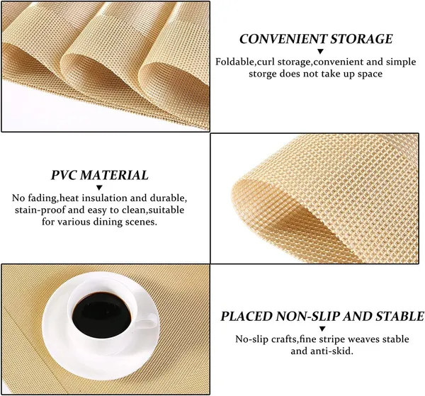 6_Pcs_Woven_Vinyl_Washable_Placemats_(Gold)