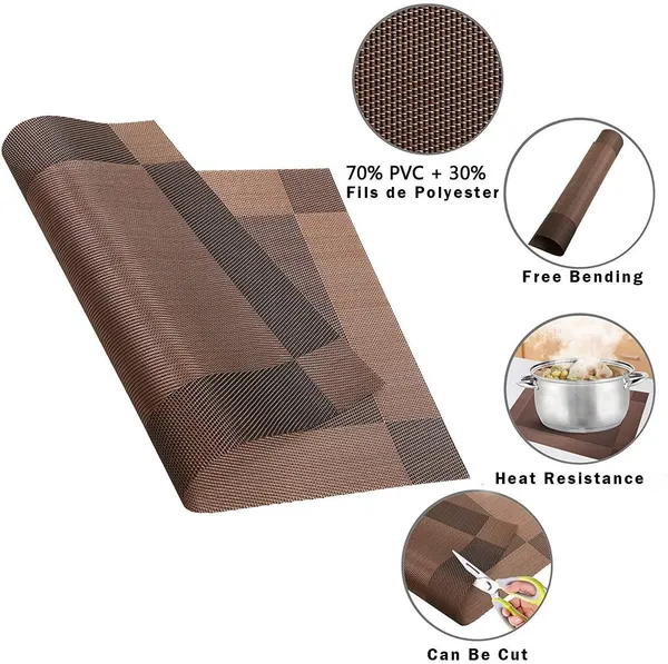 Combo_Of_12_Woven_Vinyl_Placemats_With_1_Pcs_Table_Runner_Set_(Brown)