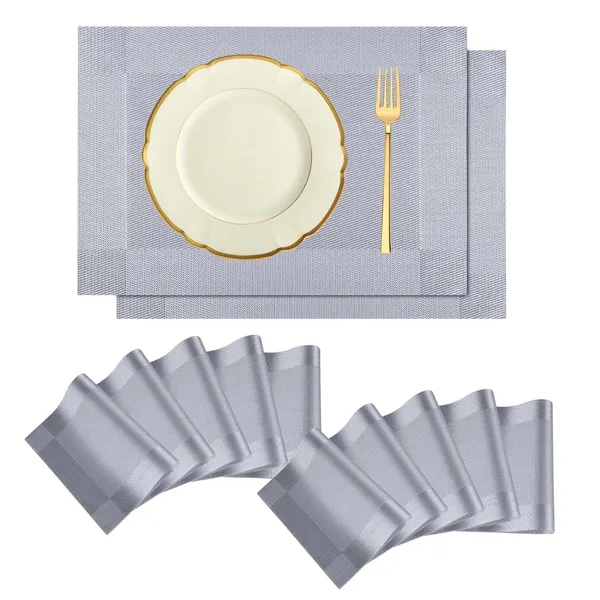 12_Pcs_Woven_Vinyl_Washable_Placemats_(Silver)