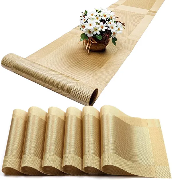 6_Pcs_Woven_Vinyl_Placemats_With_1_Pcs_Table_Runner_Set
