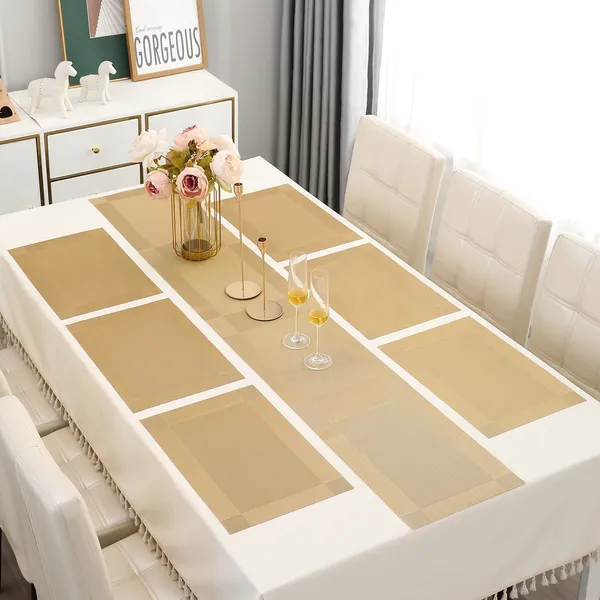 6_Pcs_Woven_Vinyl_Placemats_With_1_Pcs_Table_Runner_Set