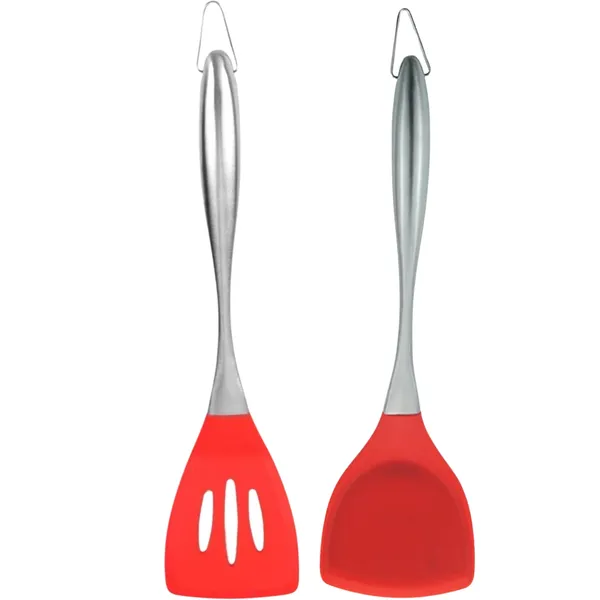 2_Pcs_Red_Silicone_Slotted_and_Spatula_For_Kitchen_Set