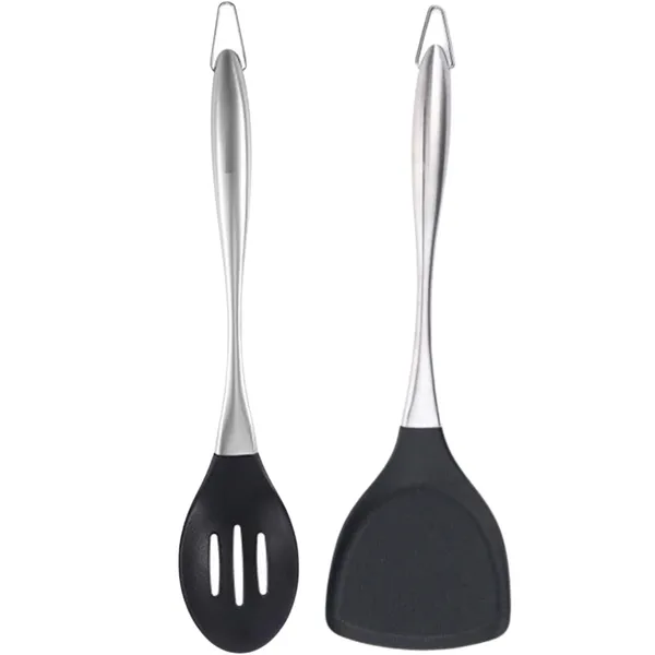 2_Pcs_Black_Stainless_Steel_Handle_Slotted_and_Spatula_Set