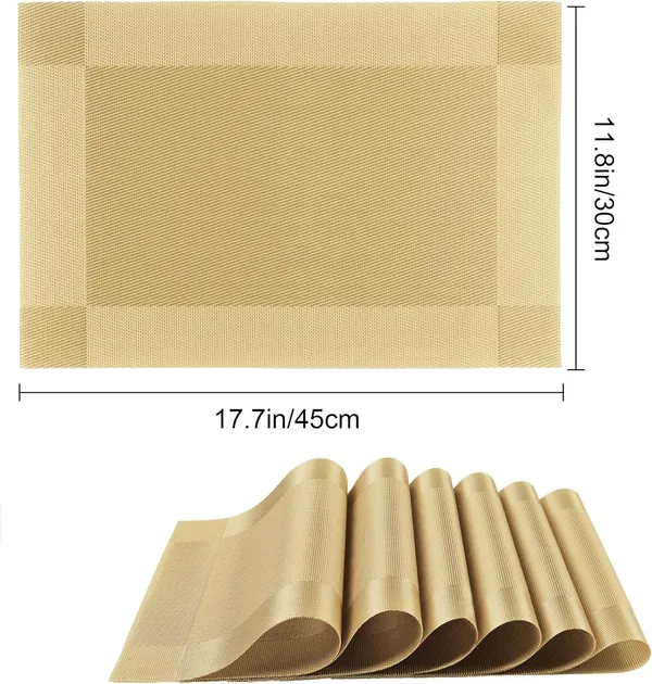8_Pcs_Woven_Vinyl_Washable_Placemats_(Gold)