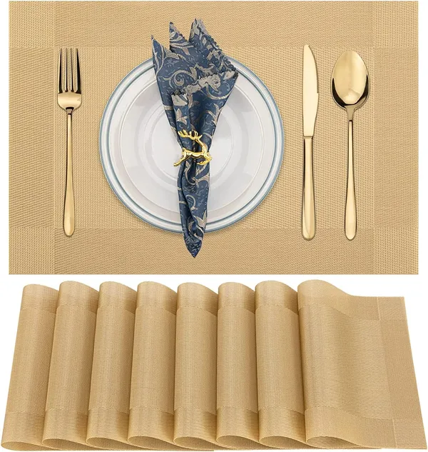 8_Pcs_Woven_Vinyl_Washable_Placemats_(Gold)
