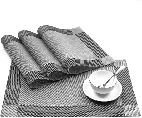 4_Pcs_Woven_Vinyl_Washable_Placemats_(Silver)