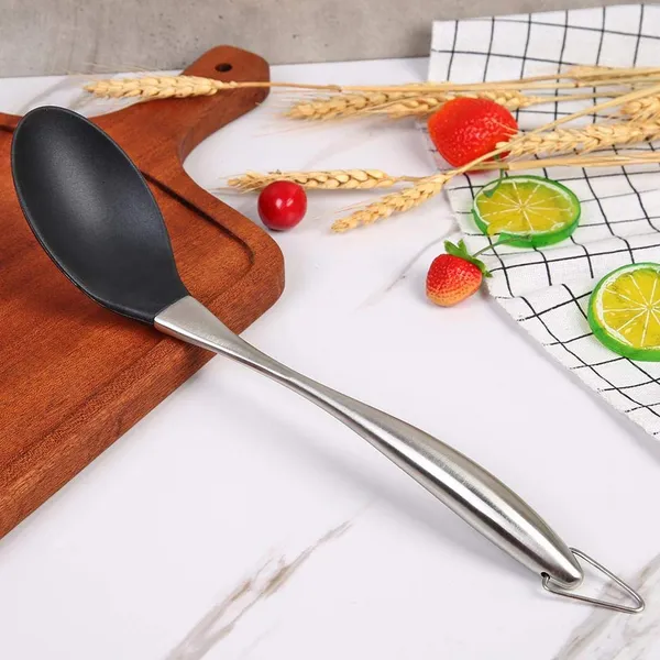 Black_Kitchen_Solid_Silicone_Serving_Steel_Spoon