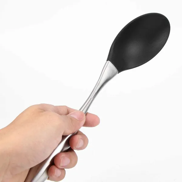 Black_Kitchen_Solid_Silicone_Serving_Steel_Spoon