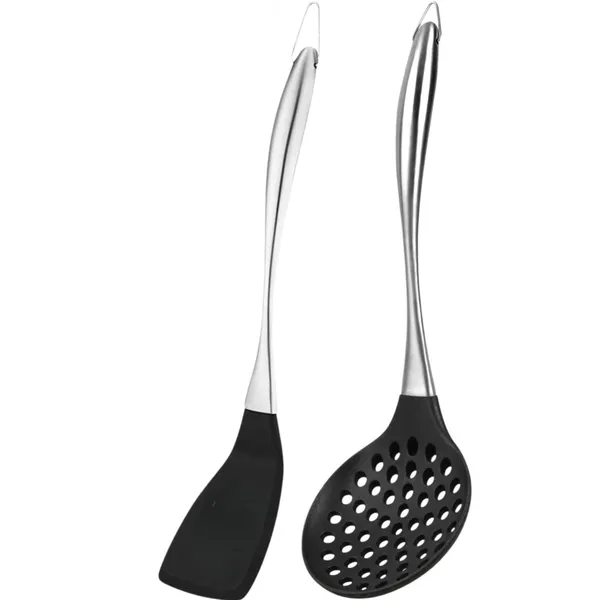 2_Pcs_Black_Silicone_Solid_Spatula_and_Steel_Skimmer_Set