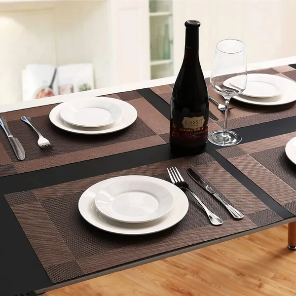 Combo_Of_8_Woven_Vinyl_Placemats_With_1_Pcs_Table_Runner_Set_(Brown)