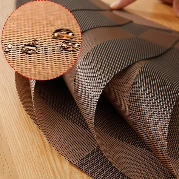 Combo_Of_8_Woven_Vinyl_Placemats_With_1_Pcs_Table_Runner_Set_(Brown)