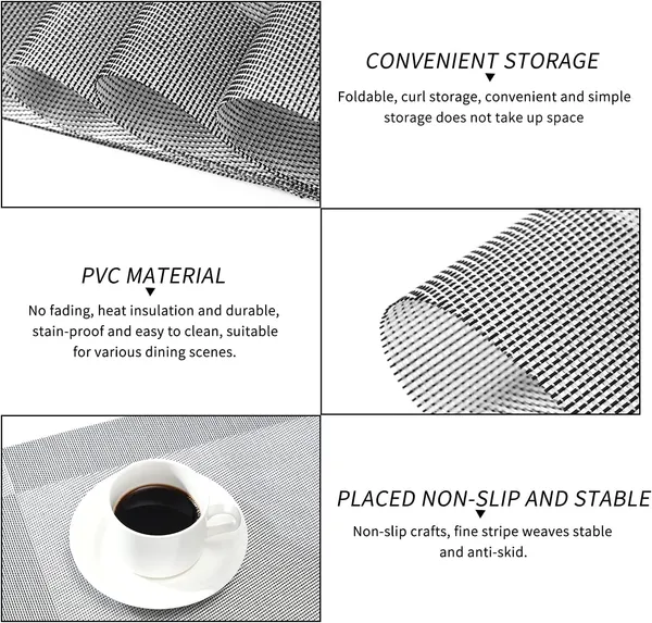 4_Woven_Vinyl_Placemats_With_1_Pcs_Table_Runner_Set_(Silver)