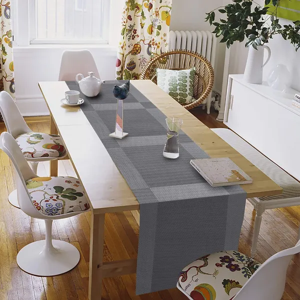 4_Woven_Vinyl_Placemats_With_1_Pcs_Table_Runner_Set_(Silver)