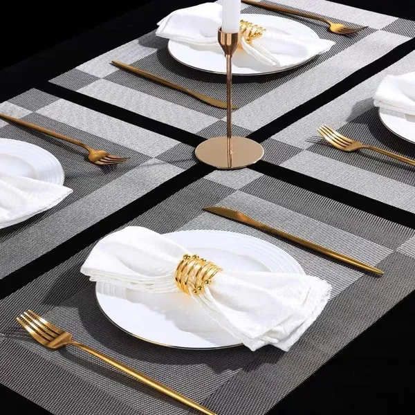 6_Woven_Vinyl_Placemats_With_1_Pcs_Table_Runner_Set_(Silver)