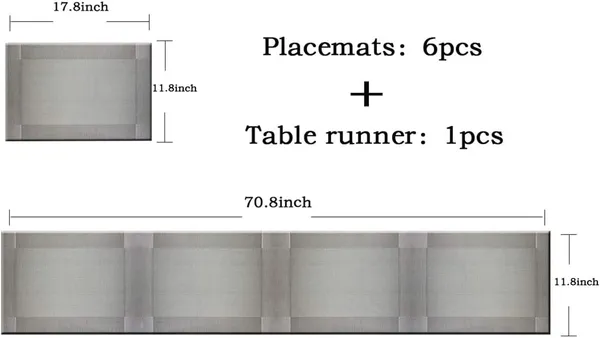 6_Woven_Vinyl_Placemats_With_1_Pcs_Table_Runner_Set_(Silver)