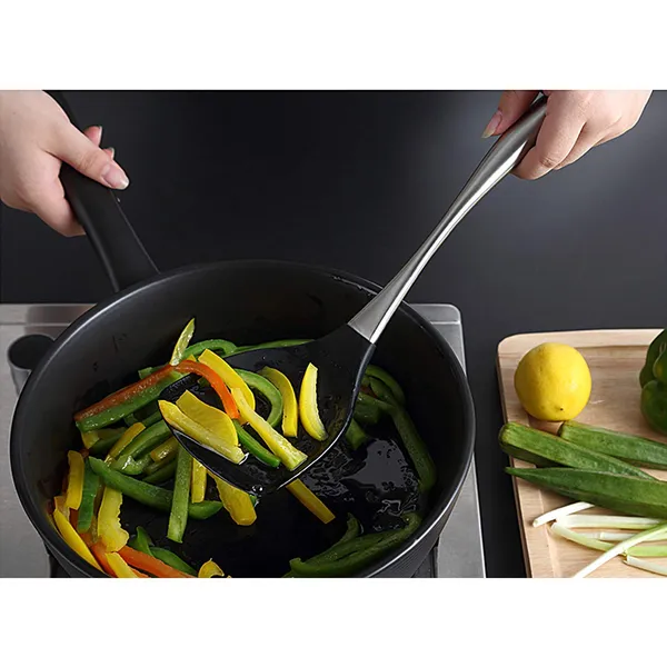 2_Pcs_Black_Silicone_Spatula_and_Serving_Spoon_Set