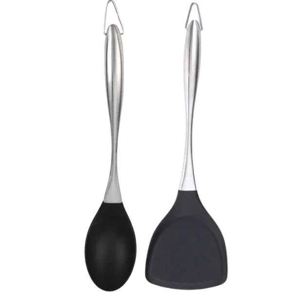 2_Pcs_Black_Silicone_Spatula_and_Serving_Spoon_Set