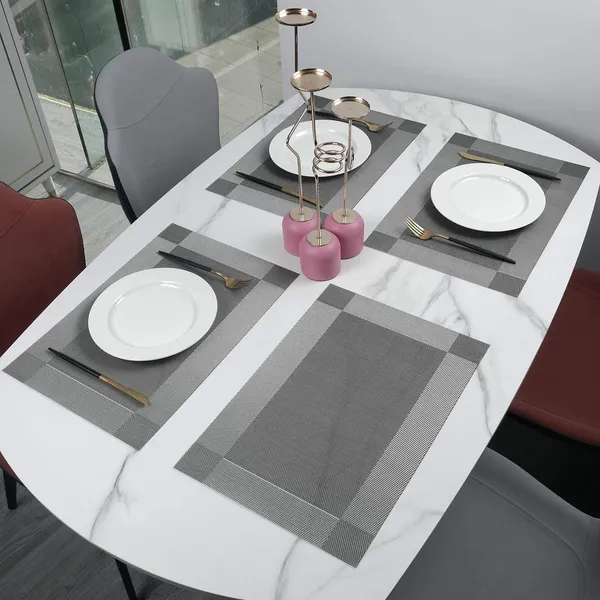 8_Woven_Vinyl_Placemats_With_1_Pcs_Table_Runner_Set_(Silver)