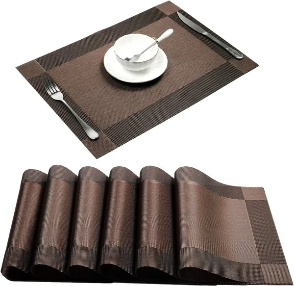 6_Pcs_Woven_Vinyl_Washable_Placemats_(Brown)