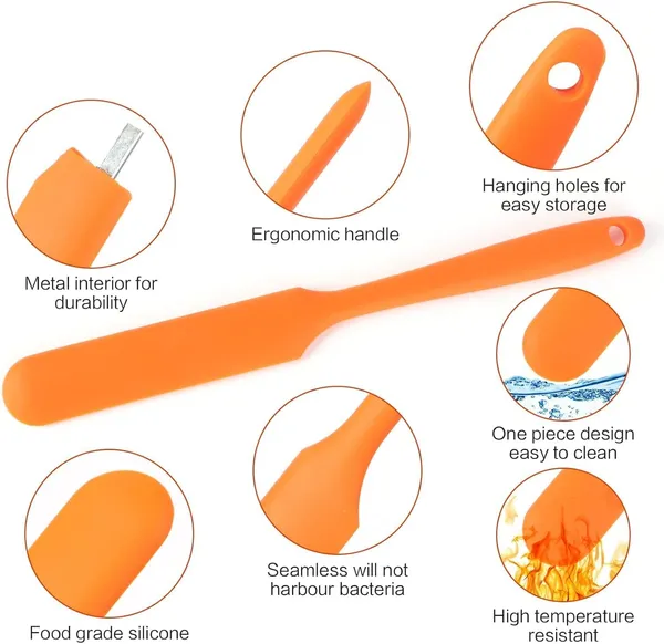 4_Pcs_Orange_Long_Handle_Silicone_Butter_Spatula_Kitchen
