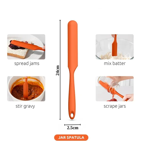 4_Pcs_Orange_Long_Handle_Silicone_Butter_Spatula_Kitchen